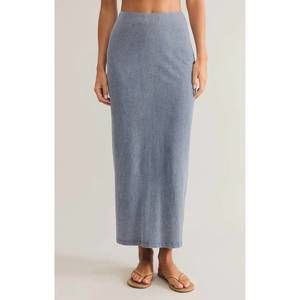 NEW Z SUPPLY gail jersey denim midi skirt in medium indigo